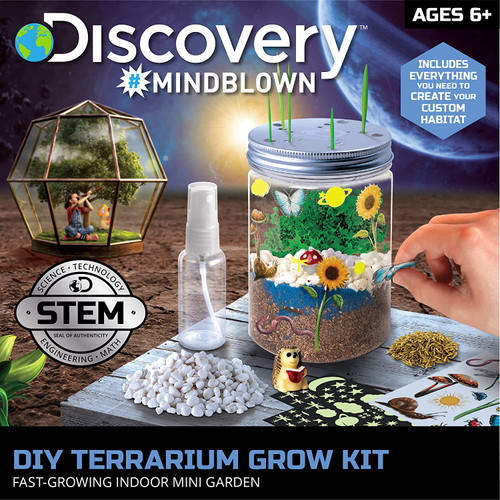 Discovery Mindblown DIY Terrarium Grow Kit, Fast-Growing Indoor Mini Garden, Create A Living Ecosystem, Includes Sand, Seeds, Potting Mix, Stones and More