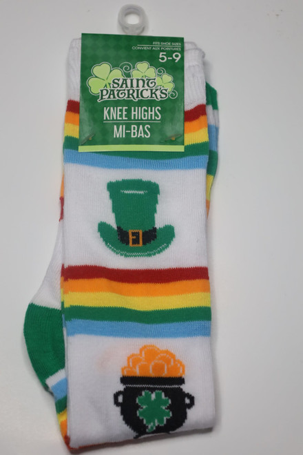 Saint Patrick's Day Knee High Socks, Rainbow Gold Pot