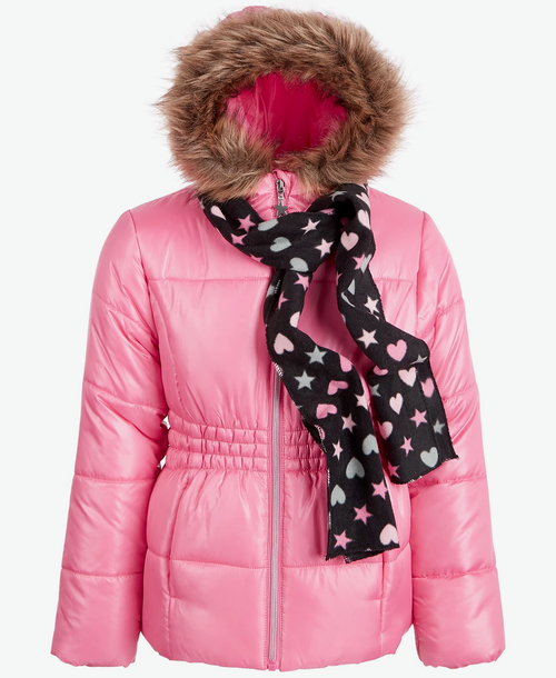 S Rothschild & CO Big Girls Pink Puffer Coat and Scarf
