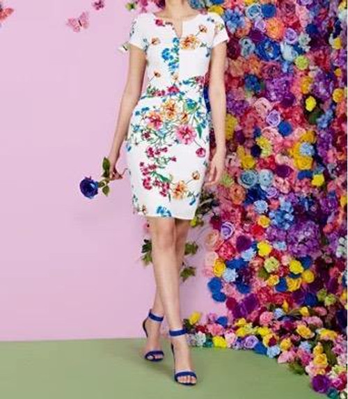 Spring Floral Print Short Sleeve Sheath Dress