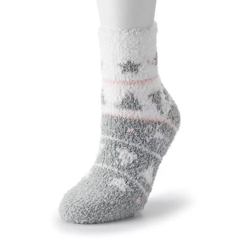 Women's Winter Fuzzy Cozy Socks White and Gray