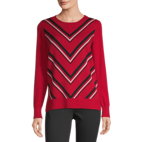 Liz Claiborne Womens Round Neck Long Sleeve Chevron Pullover Sweater Medium