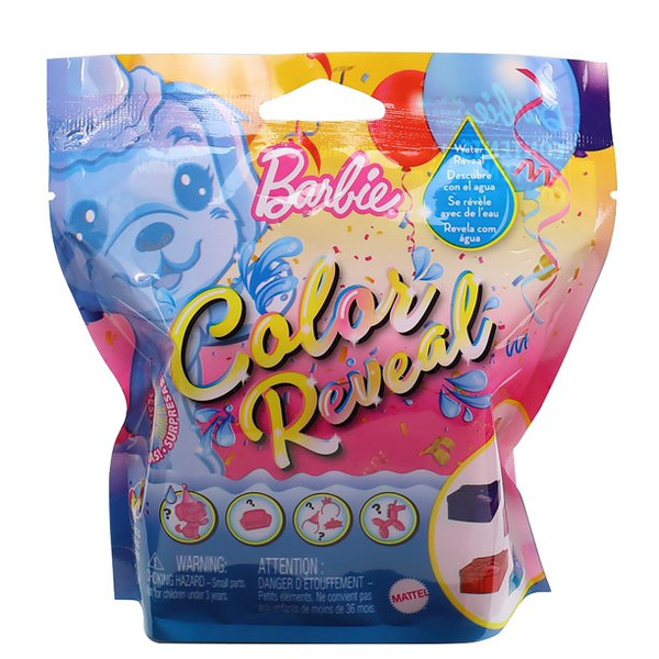 Barbie Color Reveal Pet, With Blue Metallic Coating & 5 Surprises, Party Series