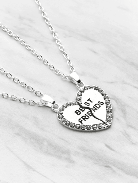 Rhinestone Trim Heart Shaped Friendship Necklace