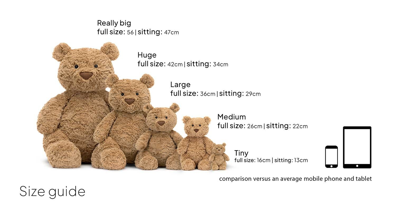 Jellycat soft toys size guide