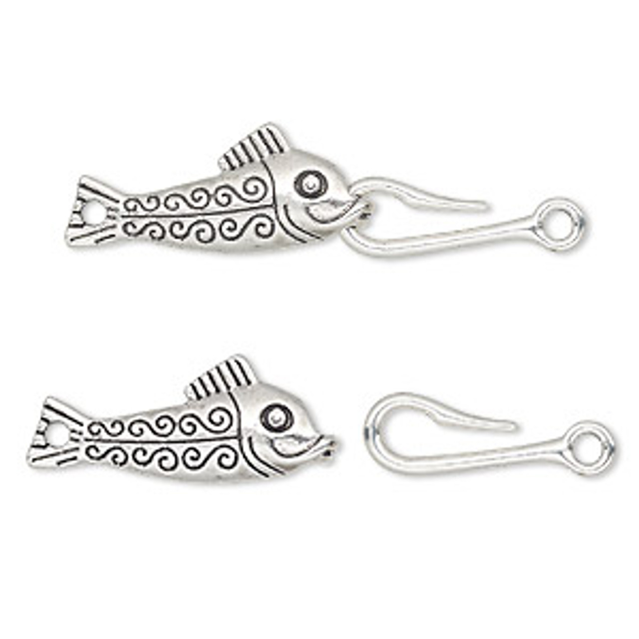 Antique Silver Plated Hook Clasps, Silver Fish Hook Charms, Silver