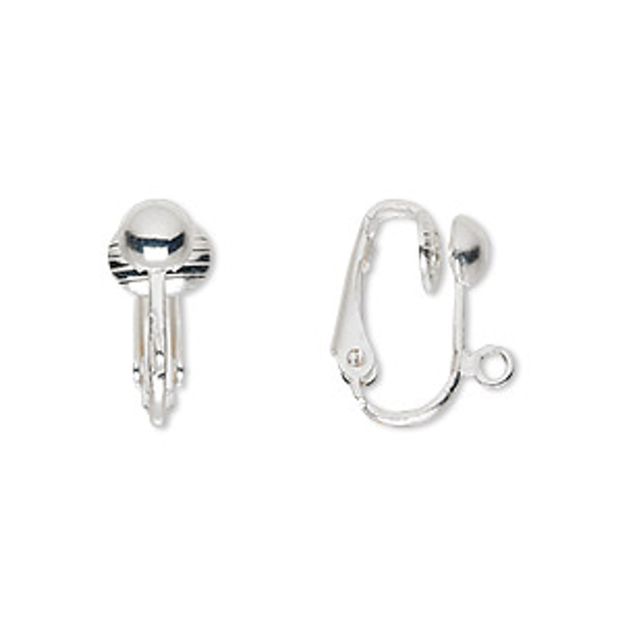 Hinged with Half Ball Clip on Earring, Silver Plated Brass