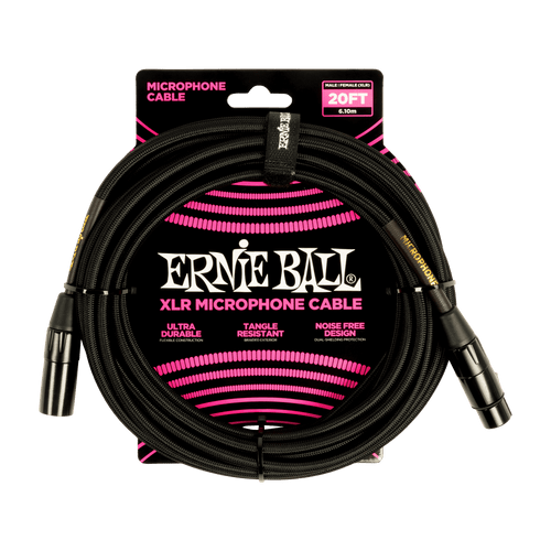 Ernie Ball P06392 20ft XLR Microphone Cable Male/Female - Black
