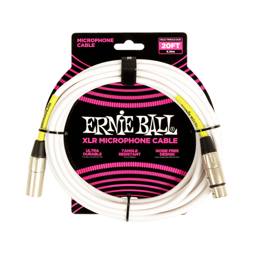 Ernie Ball P06389 20ft XLR Microphone Cable Male/Female - White