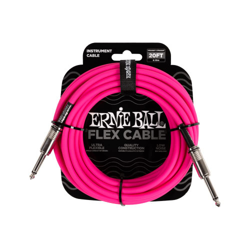 Ernie Ball P06418 Flex Instrument Cable Straight 20ft Pink