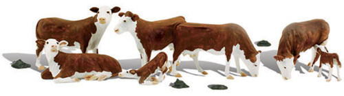 Woodland Scenics HO Scale Scenic Accents Figures/Animal Set Hereford Cows (7)