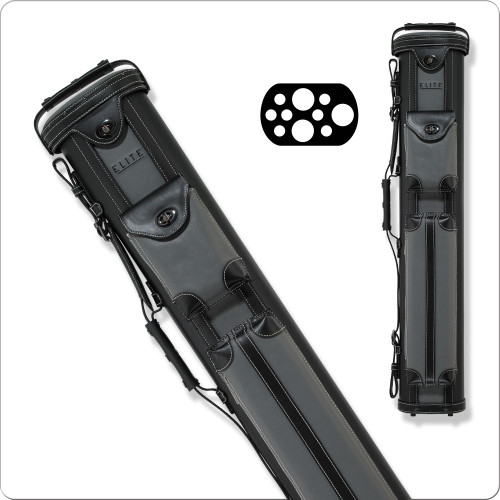 Elite ECV37 3x7 Oval Hard Vintage Leather Pool/Billiards Cue Case - Grey/Gray