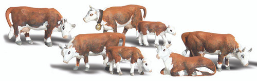 Woodland Scenics N Scale Scenic Accents Figures/Animal Set Hereford Cows (7)