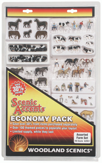 Woodland Scenics HO Scale Scenic Accents Animals/People Assorted Farm Set (100+)