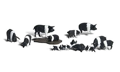 Woodland Scenics HO Scale Scenic Accents Figures/Animal Set Hampshire Pigs (12)
