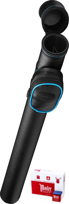 Q-Vault 1x1 Supreme Black w/Blue Trim Pool/Billiard Cue Case - Dozen Blue Chalk
