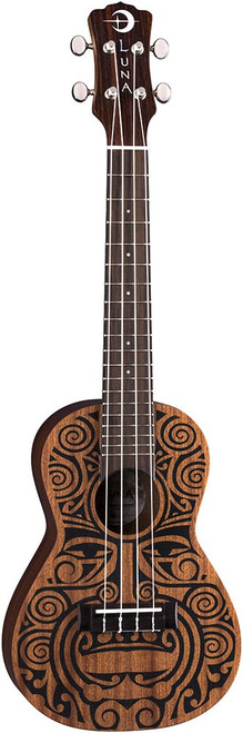 Luna Concert Uke Ukulele Mahogany Tribal Design w/Bag