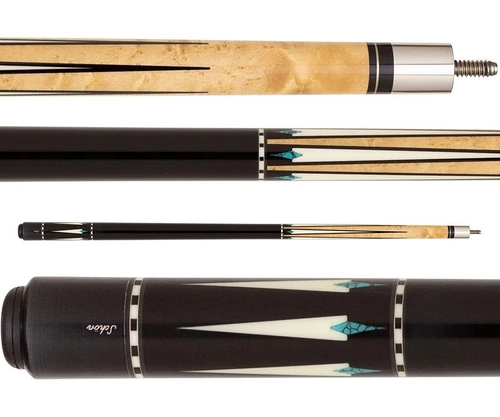 Schon Birdseye Maple Pool Cue with Ebony, Micarta and Turquoise Inlays