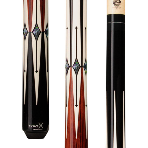 PureX HXTE1 Black/Bone/Cocobolo 6-Point Graphic/Wrapless Pool/Billiard Cue Stick