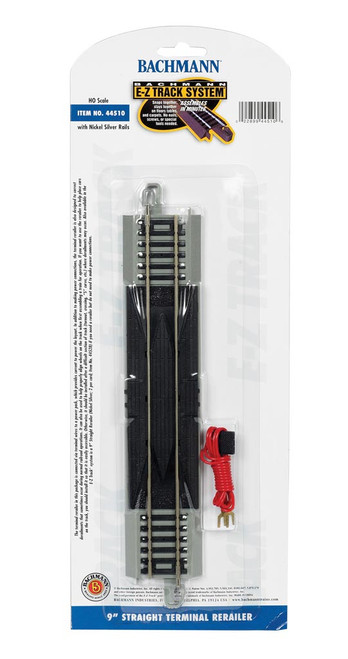 Bachmann HO Scale Nickel Silver/Gray EZ-Track 9in Straight Terminal Rerailer