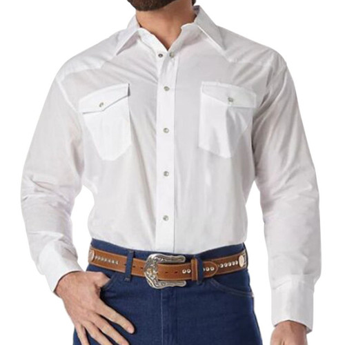 Wrangler Western Men's Long Sleeve Snap Shirt Solid Broadcloth White Medium