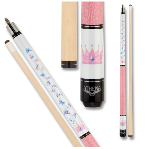Athena ATHJR2 White w/ Pink & Blue Crown Design Junior Pool/Billiards Cue Stick