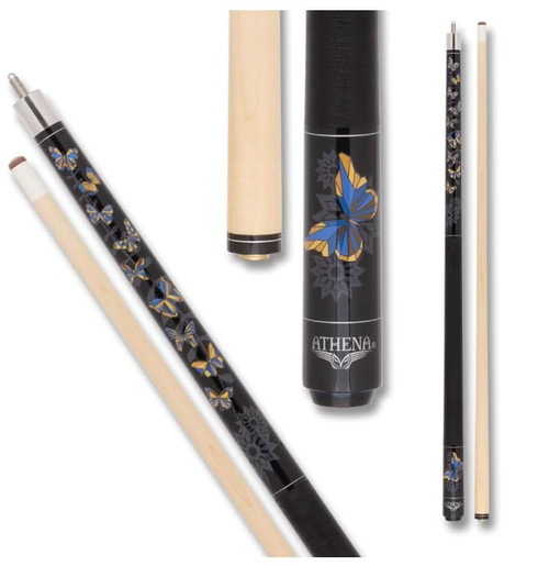 Athena ATH59 Black w/ Blue & Gold Butterflies Pool/ Billiards Cue Stick 19oz