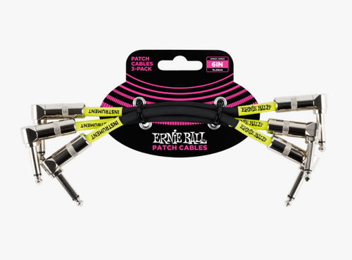 Ernie Ball 6050 Classic Patch Black Cable Angle 6in - 3 Pack