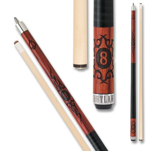 Outlaw Dark Cherry OL20 Burned 8 Ball w/Tribal Pool/Billiards Cue Stick