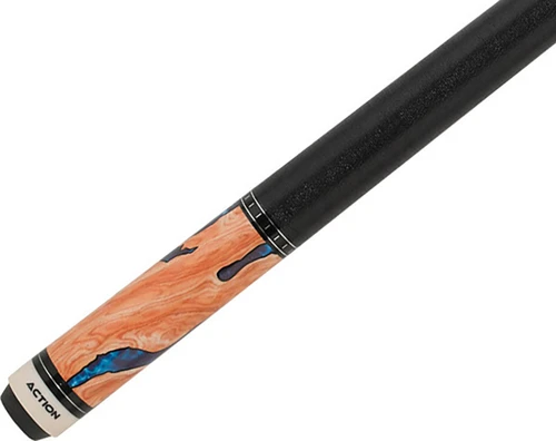 Action ACT153 Burl Wood Overlay w/ Blue Water Transfers Pool/Billiards Cue Stick