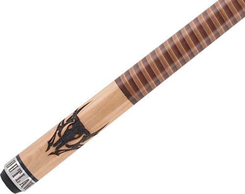 Outlaw OL42 Brown Stain Cow Skull w/Tribal Design Pool/Billiards Cue Stick