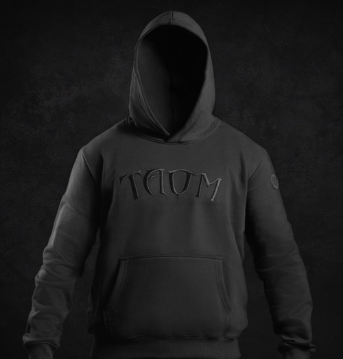 Taom 3D Embroided Black Logo Official Pull Over Black Hoodie - Large