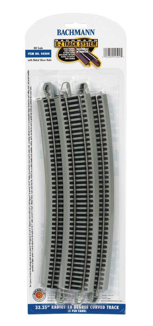 Bachmann HO Scale Nickel Silver/Gray EZ-Track 33.25in Radius 18-Degree Curve (5)