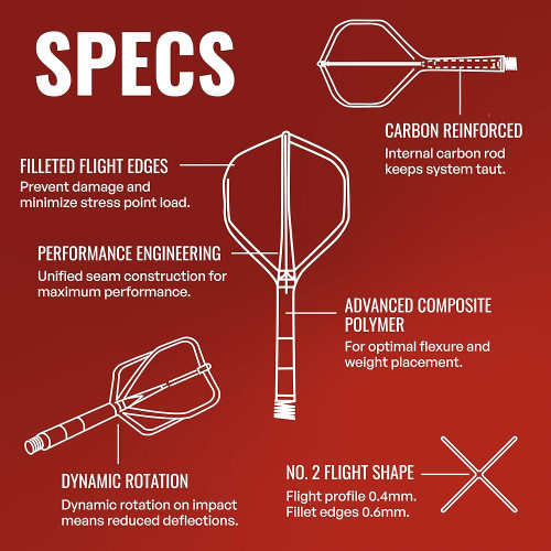 Shot Darts Flight Deck-One Piece Dart Flight and Shaft System- Medium Red