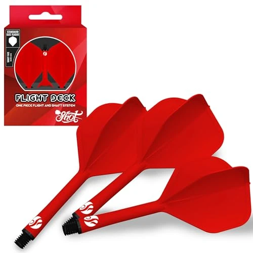 Shot Darts Flight Deck-One Piece Dart Flight and Shaft System- Medium Red