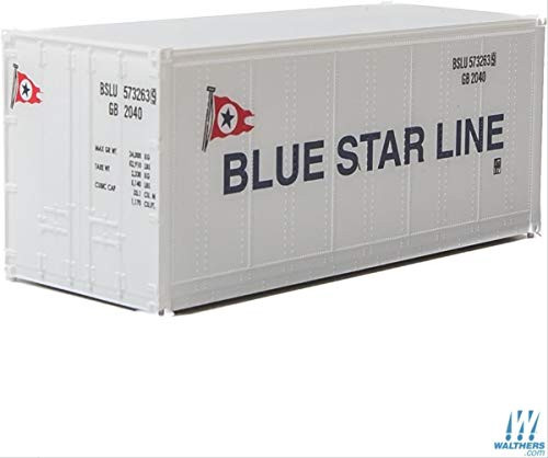 Walthers HO Scale 20' Smooth-Side Container Blue Star Line (White/Red/Blue)