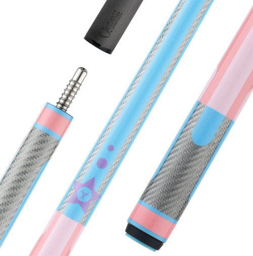 Poison Candy Sugar Pool Cue Gen1 Pink with Light Blue No Wrap with 12.4mm Venom Carbon Fiber Shaft