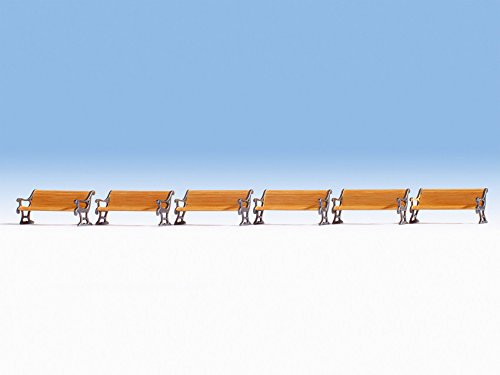 Noch HO Scale Detail Parts - Wood & Wrought Iron Park Benches 6-Pack