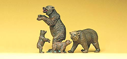 Preiser HO Scale Model Figure/Animal Set - Brown Bears 4-Pack