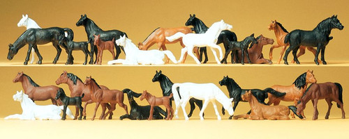 Preiser HO Scale Model Figure/Animals Set Assorted Farm Horses 26-Pack