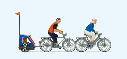 Preiser HO Scale Model Figure/People Set Family on Bicycle Trip - 2 Riders/Bikes