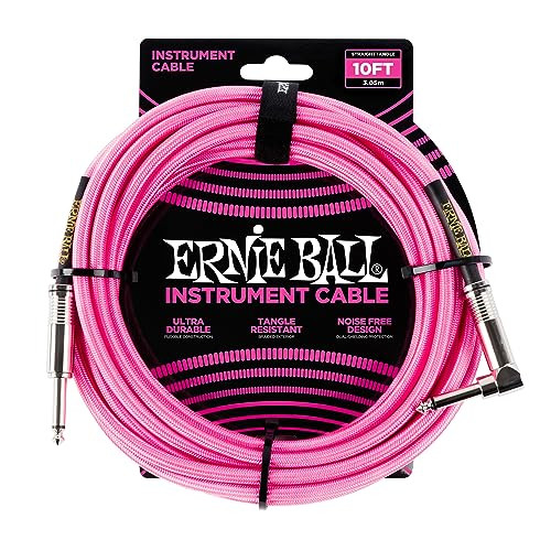 Ernie Ball P06078 10' Braided Straight/Angle Instrument Cable - Neon Pink