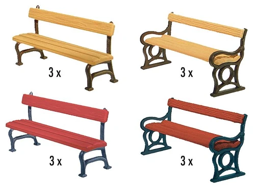 Faller HO Scale Scenery Accessory Kit Park Benches - Assorted Colors 12-Pack