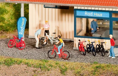 Faller HO Scale Scenery Accessory Kit Mountain Bikes -8 Red, 4 Black, 4 White