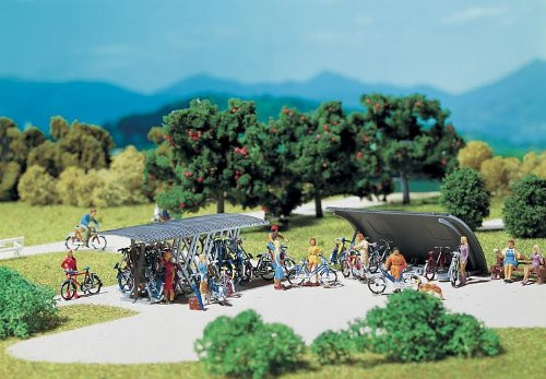 Faller HO Scale Scenery Accessory Kit 2 Bicycle Stands & 16 Bikes