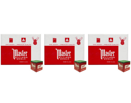 Master Billiard/Pool Cue Chalk - Spruce Green - 3 Pack/36 Pieces