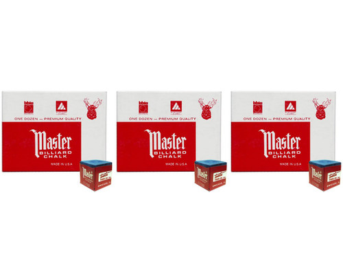 Master Billiard/Pool Cue Chalk - Blue - 3 Pack/36 Pieces