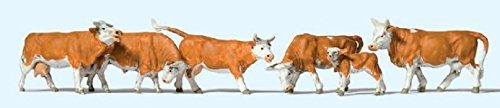 Preiser HO Scale Model Figure/Animal Set - Cows - Brown & White - 6-Pack