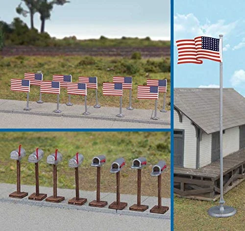 Walthers SceneMaster HO Scale Scenery Set 48-Star American/US Flags/Mailboxes