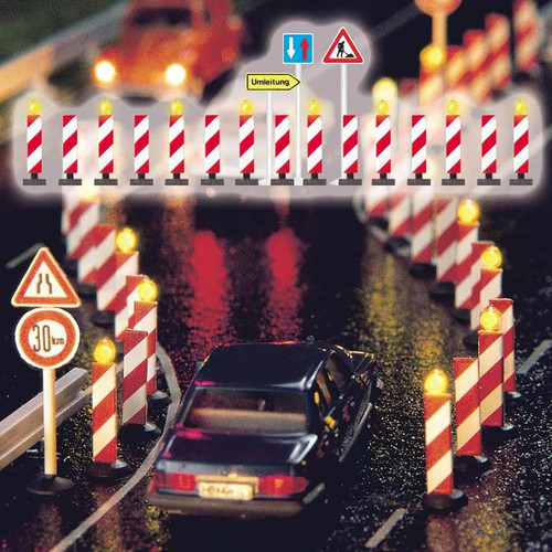 Busch HO Scale Construction Zone Set (Stantions with Blinking Lights/Signs)